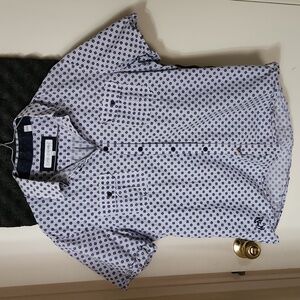 John Lennon Floral Button Down Short Casual Sleeve Dress Shirt White, Blue & Red